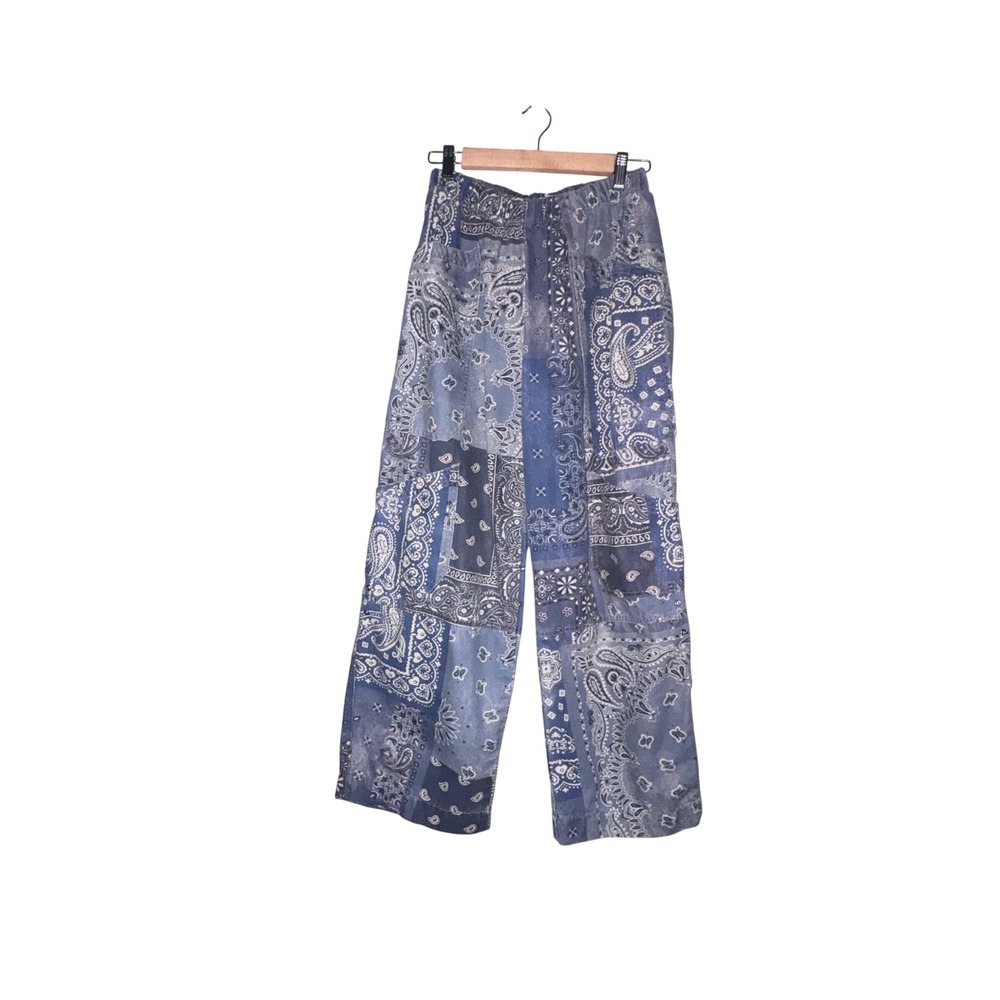BDG Urban Outfitters Blue Bandana Patchwork Wide Leg Pants Y2K Boho Skater M - Picture 3 of 7